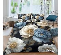 Set Copripiumino Una Piazza e Mezza 200x200 cm Fiore Biancheria da letto Retrò Copripiumini Set Microfibra Morbido con Cerniera con 2 Federe 50x80cm per Tutte le Stagioni b.1201