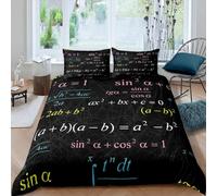 Set Copripiumino una Piazza e Mezza 200x200 cm Formula Matematica Biancheria da Letto Nero in Morbido Microfibra Stampa 3D Copripiumini con Chiusura a Cerniera e 2 Federe y.3