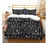 Set Copripiumino una Piazza e Mezza 200x200 cm Formula Matematica Set di Biancheria da Letto in Microfibra Motivi Geometrici 3D Copripiumini Nero con Chiusura a Cerniera e 2 Federe 50x80 cm E-1141