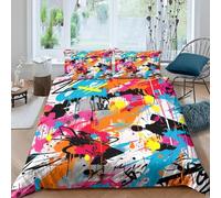 Set Copripiumino Una Piazza e Mezza 200x200 cm Graffiti di Strada Biancheria da Letto Arte Astratta in Morbido Microfibra 3 Pezzi 1 Copripiumino e 2 Federe 50x80 cm con Cerniera A/808