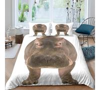 Set Copripiumino Una Piazza e Mezza 200x200 cm Ippopotamo Biancheria da Letto Animali Africani in Morbido Microfibra 3 Pezzi 1 Copripiumino e 2 Federe 50x80 cm con Cerniera B/2800