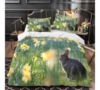 Set Copripiumino Una Piazza e Mezza 200x200 cm Lepre Biancheria da Letto Campo di Fiori in Morbido Microfibra 3 Pezzi 1 Copripiumino e 2 Federe 50x80 cm con Cerniera t-1846