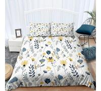 Set Copripiumino Una Piazza e Mezza 200x200 cm Margherite Biancheria da Letto Fiori Botanici in Morbido Microfibra 3 Pezzi 1 Copripiumino e 2 Federe 50x80 cm con Cerniera T.970