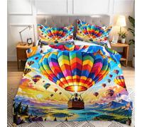 Set Copripiumino Una Piazza e Mezza 200x200 cm Mongolfiera 3D Bifacciale | Morbida Microfibra Biancheria da Letto Cartone Animato Copripiumini e 2 Federe con Cerniera per Bambino Adulti