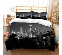 Set Copripiumino una Piazza e Mezza 200x200 cm New York City Set di Biancheria da Letto in Microfibra Paesaggio Architettonico 3D Copripiumini Marrone con Chiusura a Cerniera e 2 Federe 50x80 cm E-341