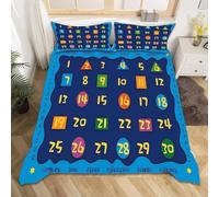 Set Copripiumino Una Piazza e Mezza 200x200 cm Numeri Biancheria da Letto Matematica per Bambini in Morbido Microfibra 3 Pezzi 1 Copripiumino e 2 Federe con Cerniera D.957