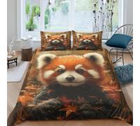 Set Copripiumino Una Piazza e Mezza 200x200 cm Panda Rosso Biancheria da Letto Tema Animali in Morbido Microfibra 3 Pezzi 1 Copripiumino e 2 Federe 50x80 cm con Cerniera G/1930
