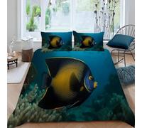 Set Copripiumino Una Piazza e Mezza 200x200 cm Pesce Angelo Stampa 3D Biancheria da letto Mondo Sottomarino in Morbido Microfibra 3 Pezzi 1 Copri Piumino e 2 Federe con Cerniera D-2994