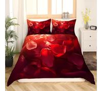 Set Copripiumino Una Piazza e Mezza 200x200 cm Petali di Rosa Biancheria da Letto Tema Rosso in Morbido Microfibra 3 Pezzi 1 Copripiumino e 2 Federe 50x80 cm con Cerniera T.268