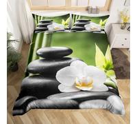 Set Copripiumino una Piazza e Mezza 200x200 cm Pietre Zen Spa Set di Biancheria da Letto Phalaenopsis Bianca in Morbido Microfibra Stampa 3D Copripiumini con Chiusura a Cerniera e 2 Federe 50x80 cm R5