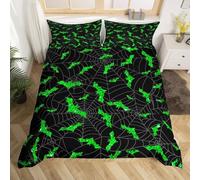 Set Copripiumino Una Piazza e Mezza 200x200 cm Pipistrello Biancheria da Letto Ragnatela Nera in Morbido Microfibra 3 Pezzi 1 Copripiumino e 2 Federe 50x80 cm con Cerniera d.2187