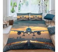 Set Copripiumino una Piazza e Mezza 200x200 cm Pista Dell'aeroporto Set di Biancheria da Letto Aviazione in Morbido Microfibra Stampa 3D Copripiumini con Chiusura a Cerniera e 2 Federe 50x80 cm c.1035