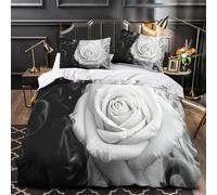 Set Copripiumino Una Piazza e Mezza 200x200 cm Rosa Bianca Biancheria da Letto Petali di Rosa in Morbido Microfibra 3 Pezzi 1 Copripiumino e 2 Federe 50x80 cm con Cerniera Z.1738