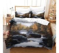 Set Copripiumino Una Piazza e Mezza 200x200 cm Ruscello Biancheria da letto Tema Natura Copripiumini Set Microfibra Morbido con Cerniera con 2 Federe 50x80cm per Tutte le Stagioni b.784