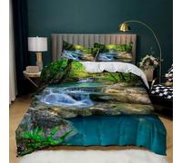 Set Copripiumino Una Piazza e Mezza 200x200 cm Ruscello nella foresta Biancheria da Letto Scena Naturalistica in Morbido Microfibra 3 Pezzi 1 Copripiumino e 2 Federe 50x80 cm con Cerniera J.1023