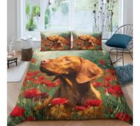 Set Copripiumino Una Piazza e Mezza 200x200 cm Segugio Biancheria da Letto Papavero in Morbido Microfibra 3 Pezzi 1 Copripiumino e 2 Federe 50x80 cm con Cerniera G/628