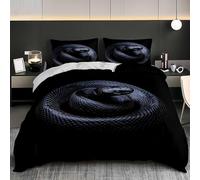 Set Copripiumino Una Piazza e Mezza 200x200 cm Serpente Nero Biancheria da Letto Rettili in Morbido Microfibra 3 Pezzi 1 Copripiumino e 2 Federe 50x80 cm con Cerniera DE.4300