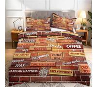 Set Copripiumino Una Piazza e Mezza 200x200 cm Slogan del Caffè Bifacciale | Morbida Microfibra Biancheria da Letto Insegna di Legno Retrò Copripiumini e 2 Federe con Cerniera per Bambino Adulti