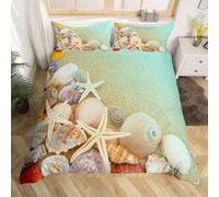 Set Copripiumino Una Piazza e Mezza 200x200 cm Stella Marina Spiaggia Biancheria da Letto Conchiglie in Morbido Microfibra 3 Pezzi 1 Copripiumino e 2 Federe 50x80 cm con Cerniera O.238