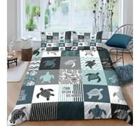 Set Copripiumino Una Piazza e Mezza 200x200 cm Tartaruga Marina Biancheria da Letto Tema Marino in Morbido Microfibra 3 Pezzi 1 Copripiumino e 2 Federe 50x80 cm con Cerniera G/1600