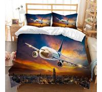 Set Copripiumino una Piazza e Mezza 200x200 cm Tema di Volo Stampa 3D Set di Biancheria da Letto Tramonto in Aereo in Morbido Microfibra Copripiumini con Chiusura a Cerniera e 2 Federe 50x80 cm d-99