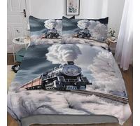 Set Copripiumino Una Piazza e Mezza 200x200 cm Treno a Vapore Biancheria da Letto Scene di Neve in Morbido Microfibra 3 Pezzi 1 Copripiumino e 2 Federe 50x80 cm con Cerniera t-2830