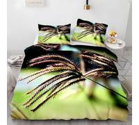 Set Copripiumino Una Piazza e Mezza 200x200 Erba Coda di Volpe Biancheria da Letto 3 Pezzi Stampa Vegetale 3D Stampa Microfibra Copripiumino con Cerniera e 2 Federa, 50x80cm b.5302