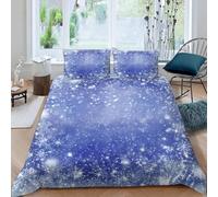 Set Copripiumino Una Piazza e Mezza 200x200 Fiocco di Neve Microfibra Morbido Traspirante 3D Copripiumino Motivo Blu Biancheria da Letto con 2 Federe 50x80cm y-2620