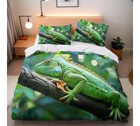 Set Copripiumino una Piazza e Mezza 200x200 Foresta Pluviale Tropicale Set di Biancheria da Letto in Microfibra Animali Lucertola 3D Copripiumini Verde con Chiusura a Cerniera e 2 Federe 50x80 cm Q15