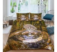 Set Copripiumino Una Piazza e Mezza 200x200 Goccia D'Acqua Microfibra Morbido Traspirante 3D Copripiumino Paesaggio Naturale Biancheria da Letto con 2 Federe 50x80cm h-3214