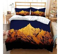 Set Copripiumino Una Piazza e Mezza 200x200 Luce Dorata del Sole Sulla Montagna Microfibra Morbido Traspirante 3D Copripiumino Paesaggio Naturale Biancheria da Letto con 2 Federe 50x80cm j-574