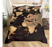 Set Copripiumino una Piazza e Mezza 200x200 Mappa Del Mondo, Biancheria da Letto Retrò Stampa 3D, Copripiumino in Morbida Microfibra e 2 Federe 50x80 cm G-H424