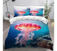 Set Copripiumino una Piazza e Mezza 200x200 Meduse Stampa 3D Biancheria da Letto Microfibra Morbida Fauna Marina Copripiumino con Cerniera con 2 Federe 50x80 cm a1743