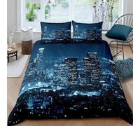 Set Copripiumino una Piazza e Mezza 200x200 New York, Biancheria da Letto Vista Notturna Della Città Stampa 3D, Copripiumino in Morbida Microfibra e 2 Federe 50x80 cm G-H244