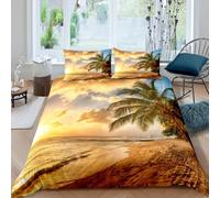 Set Copripiumino Una Piazza e Mezza 200x200 Oceano Tropicale Microfibra Morbido Traspirante 3D Copripiumino Paesaggio All'Alba Biancheria da Letto con 2 Federe 50x80cm d-580
