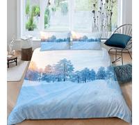 Set Copripiumino Una Piazza e Mezza 200x200 Paesaggio Innevato Microfibra Morbido Traspirante 3D Copripiumino Paesaggio All'Alba Biancheria da Letto con 2 Federe 50x80cm c-1373