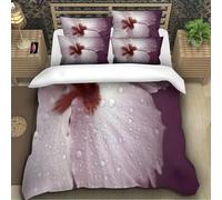Set Copripiumino Una Piazza e Mezza 200x200 Petali Viola 3D Stampato Copri Piumino Gocce D'acqua Morbido Comodo Microfibra Copripiumino con Cerniera con Federa 50x80 c1640