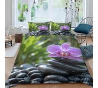 Set Copripiumino Una Piazza e Mezza 200x200 Pietra Termale Microfibra Morbido Traspirante 3D Copripiumino Stampa Botanica Biancheria da Letto con 2 Federe 50x80cm y-394