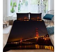 Set Copripiumino Una Piazza e Mezza 200x200 Ponte Biancheria da Letto 3 Pezzi Scene Notturne 3D Stampa Microfibra Copripiumino con Cerniera e 2 Federa, 50x80cm b.5524