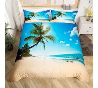 Set Copripiumino Una Piazza e Mezza 200x200 Spiaggia Sull'Oceano Microfibra Morbido Traspirante 3D Copripiumino Paesaggio di Vacanza Biancheria da Letto con 2 Federe 50x80cm c-968