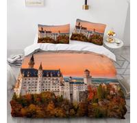 Set Copripiumino Una Piazza e Mezza 200x200 Stampa Castello Microfibra Morbido Traspirante 3D Copripiumino Architettura Europea Biancheria da Letto con 2 Federe 50x80cm h-2422