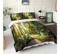 Set Copripiumino Una Piazza e Mezza 200x200 Stampa Foresta Microfibra Morbido Traspirante 3D Copripiumino Paesaggio All'Alba Biancheria da Letto con 2 Federe 50x80cm z-3244