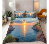Set Copripiumino Una Piazza e Mezza 200x200 Stretto Microfibra Morbido Traspirante 3D Copripiumino Paesaggio All'Alba Biancheria da Letto con 2 Federe 50x80cm c-1518