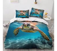 Set Copripiumino una Piazza e Mezza 200x200 Tartaruga Microfibra Morbida Biancheria da Letto Stampa 3D Animali Sottomarini Copripiumino con Cerniera con 2 Federe 50x80 cm c.1933
