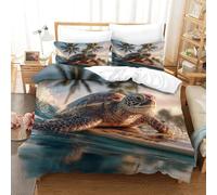 Set Copripiumino una Piazza e Mezza 200x200 Tartaruga Microfibra Morbida Biancheria da Letto Stampa 3D Creature Sottomarine Copripiumino con Cerniera con 2 Federe 50x80 cm c.1558