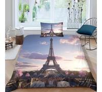 Set Copripiumino Una Piazza e Mezza 200x200 Torre Eiffel Microfibra Morbido Traspirante 3D Copripiumino Architettura Urbana Biancheria da Letto con 2 Federe 50x80cm c-2208
