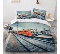 Set Copripiumino una Piazza e Mezza 200x200 Treno Ad Alta Velocità Microfibra Morbida Biancheria da Letto Stampa 3D Tracce Copripiumino con Cerniera con 2 Federe 50x80 cm f.1197