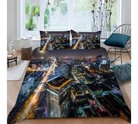 Set Copripiumino Una Piazza e Mezza 200x200 Vista Notturna Della Città Biancheria da Letto 3 Pezzi Maschile e Femminile 3D Stampa Microfibra Copripiumino con Cerniera e 2 Federa, 50x80cm b.5614