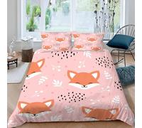 Set Copripiumino una Piazza e Mezza 200x200 Volpe dei Cartoni Animati Microfibra Morbida Biancheria da Letto Stampa 3D Bambini, Ragazzi e Ragazze Copripiumino con Cerniera con 2 Federe 50x80 cm d.3538
