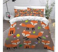 Set Copripiumino una Piazza e Mezza 200x200 Volpe dei Cartoni Animati Microfibra Morbida Biancheria da Letto Stampa 3D Bambini (Maschi e Femmine) Copripiumino con Cerniera con 2 Federe 50x80 cm e.23
